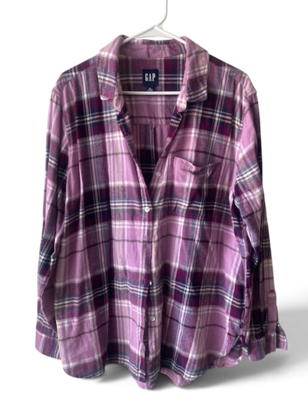 GAP Plaid Flannel Boyfriend Shirt Pink & Purple XL